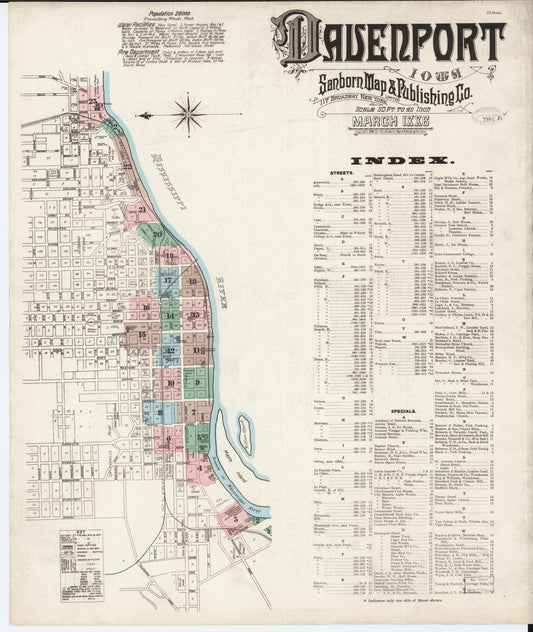 Sanborn Fire Insurance Map from Davenport, Scott County, Iowa (1886), Sheet #0001 - Historic Sanborn Fire Insurance Map Print, vintage old map wall art