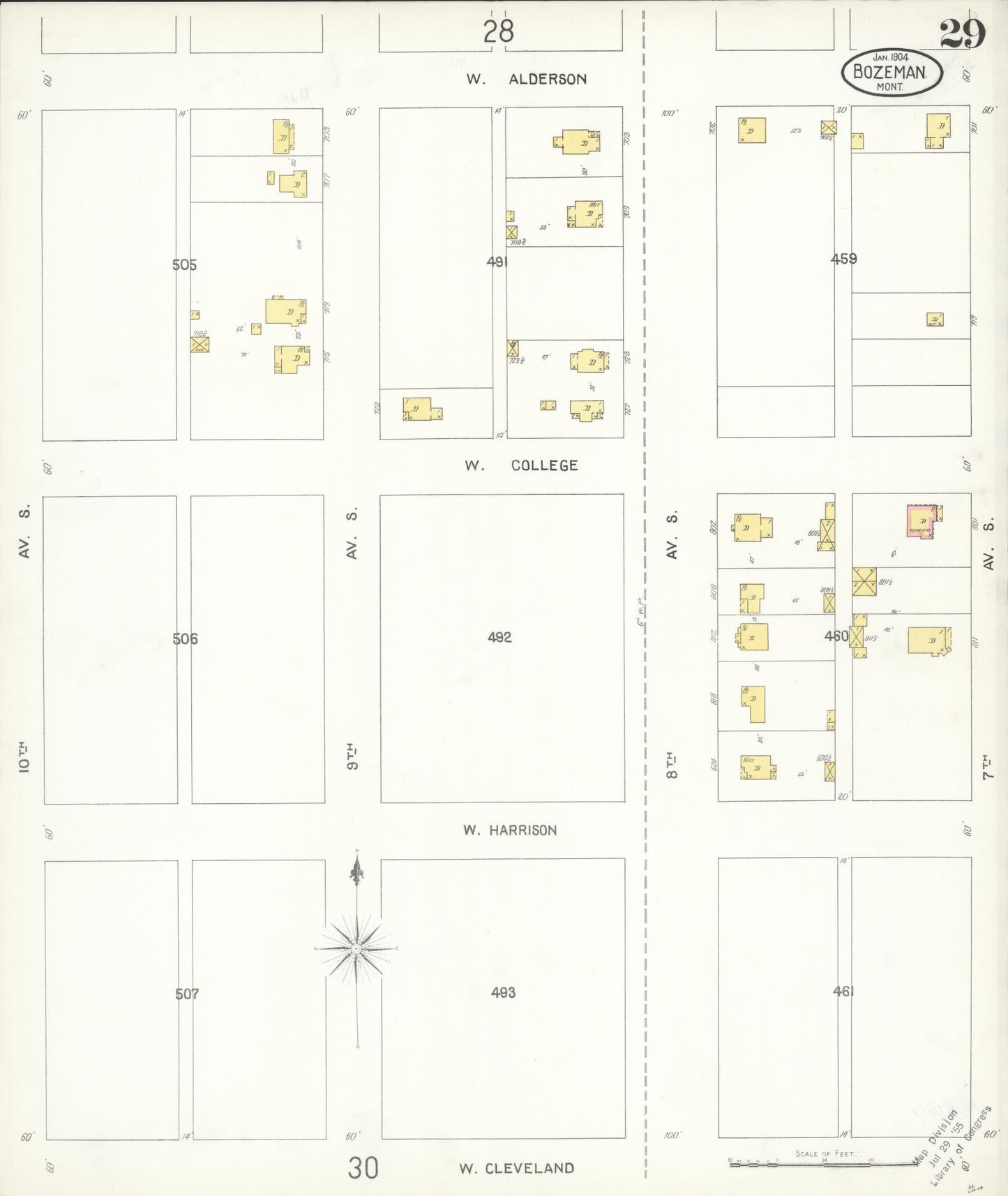 Sanborn Fire Insurance Map from Bozeman, Gallatin County, Montana (1904), Sheet #0029 - Complete Map Set gallery image, historic Sanborn map, vintage wall art, Montana Montana