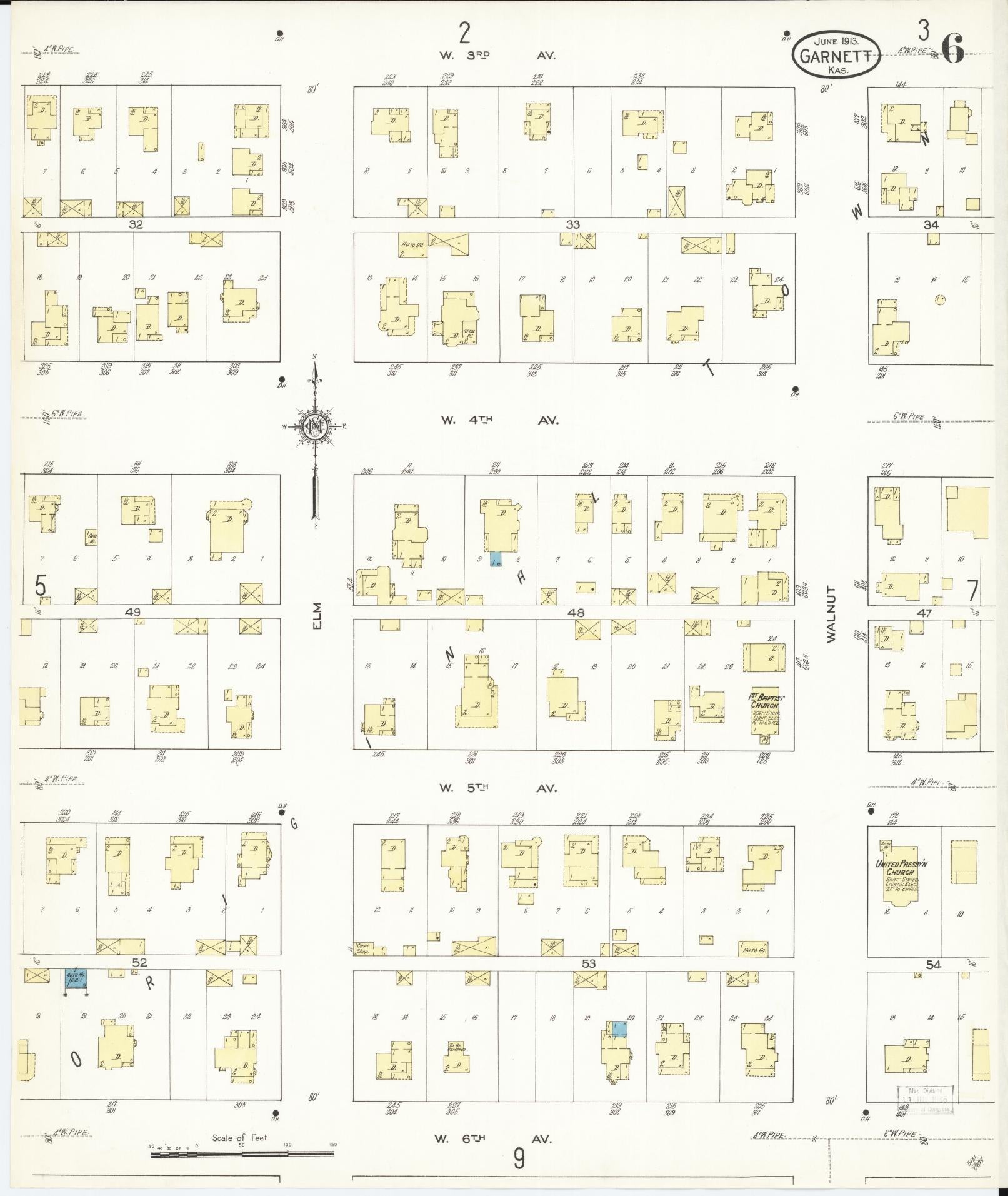 Sanborn Fire Insurance Map from Garnett, Anderson County, Kansas (1913), Sheet #0006 - Historic Sanborn Fire Insurance Map Print, vintage old map wall art, antique decor, genealogy gift, Kansas Kansas map