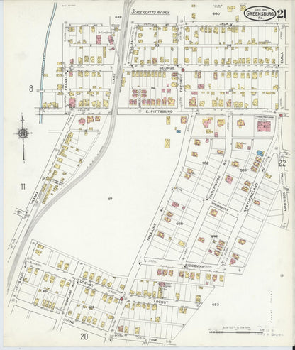 Sanborn Fire Insurance Map from Greensburg, Westmoreland County, Pennsylvania (1915), Sheet #0021 - Historic Sanborn Fire Insurance Map Print, vintage old map wall art, antique decor, genealogy gift, Pennsylvania Pennsylvania map
