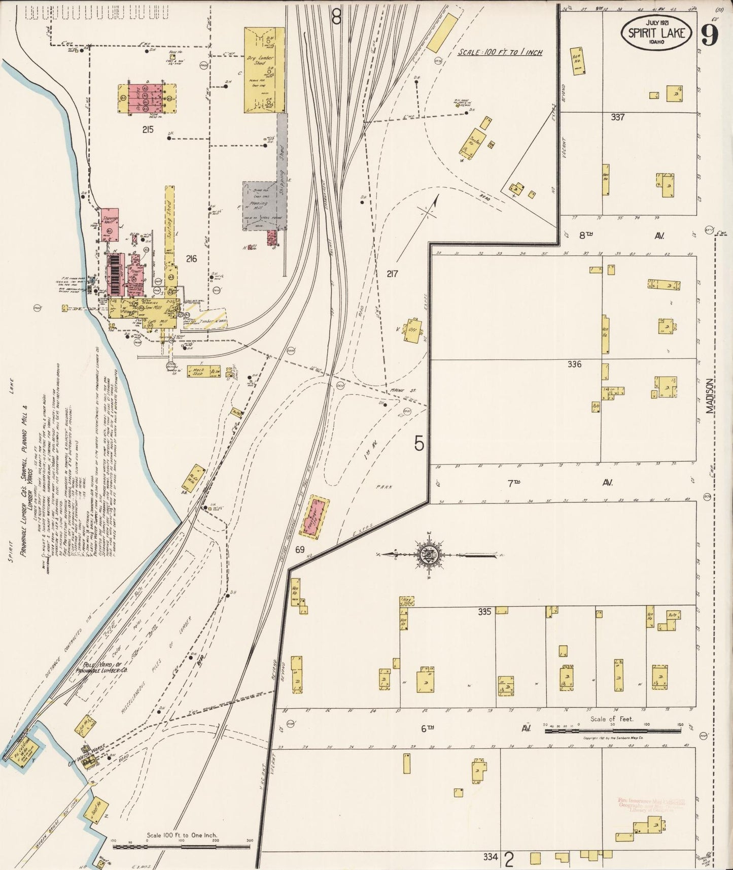 Sanborn Fire Insurance Map from Spirit Lake, Kootenai County, Idaho (1921), Sheet #0009 - Complete Map Set gallery image, historic Sanborn map, vintage wall art, Idaho Idaho