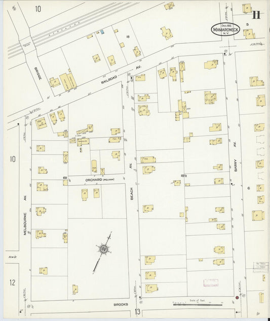 Sanborn Fire Insurance Map from Mamaroneck, Westchester County, New York (1912), Sheet #0010 - Historic Sanborn Fire Insurance Map Print, vintage old map wall art, antique decor, genealogy gift, New York New York map