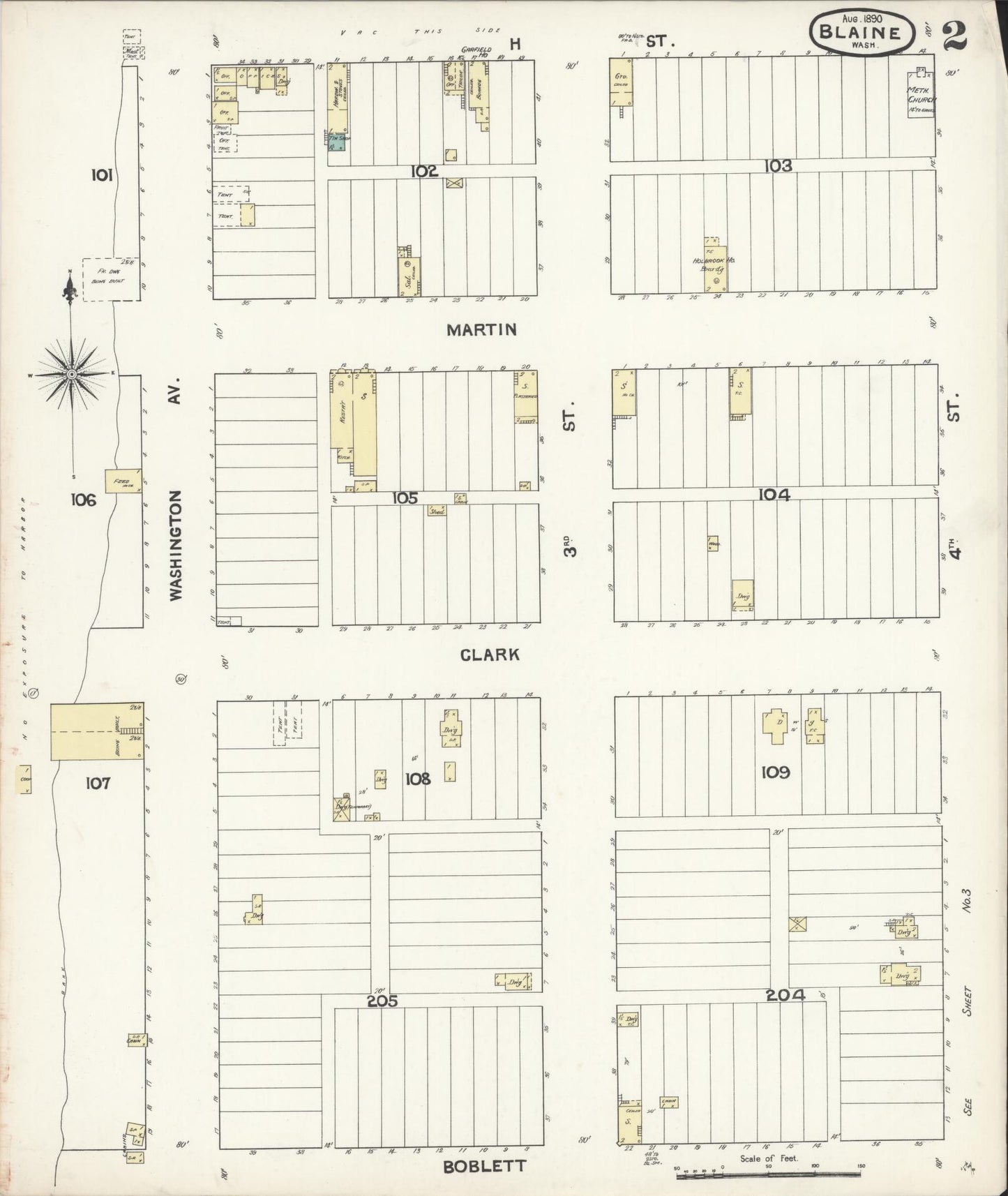 Sanborn Fire Insurance Map from Blaine, Whatcom County, Washington (1890), Sheet #0002 - Complete Map Set gallery image, historic Sanborn map, vintage wall art, Washington Washington