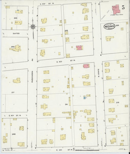 Sanborn Fire Insurance Map from Wagoner, Wagoner County, Oklahoma (1917), Sheet #0005 - Complete Map Set gallery image, historic Sanborn map, vintage wall art, Oklahoma Oklahoma