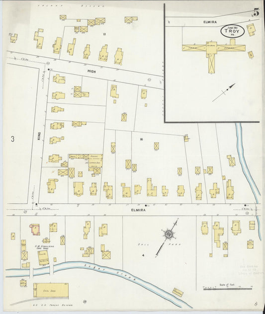 Sanborn Fire Insurance Map from Troy, Bradford County, Pennsylvania (1911), Sheet #0005 - Historic Sanborn Fire Insurance Map Print, vintage old map wall art, antique decor, genealogy gift, Pennsylvania Pennsylvania map
