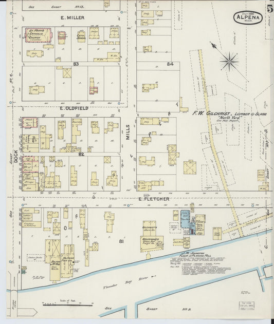 Sanborn Fire Insurance Map from Alpena, Alpena County, Michigan (1890), Sheet #0005 - Historic Sanborn Fire Insurance Map Print, vintage old map wall art, antique decor, genealogy gift, Michigan Michigan map
