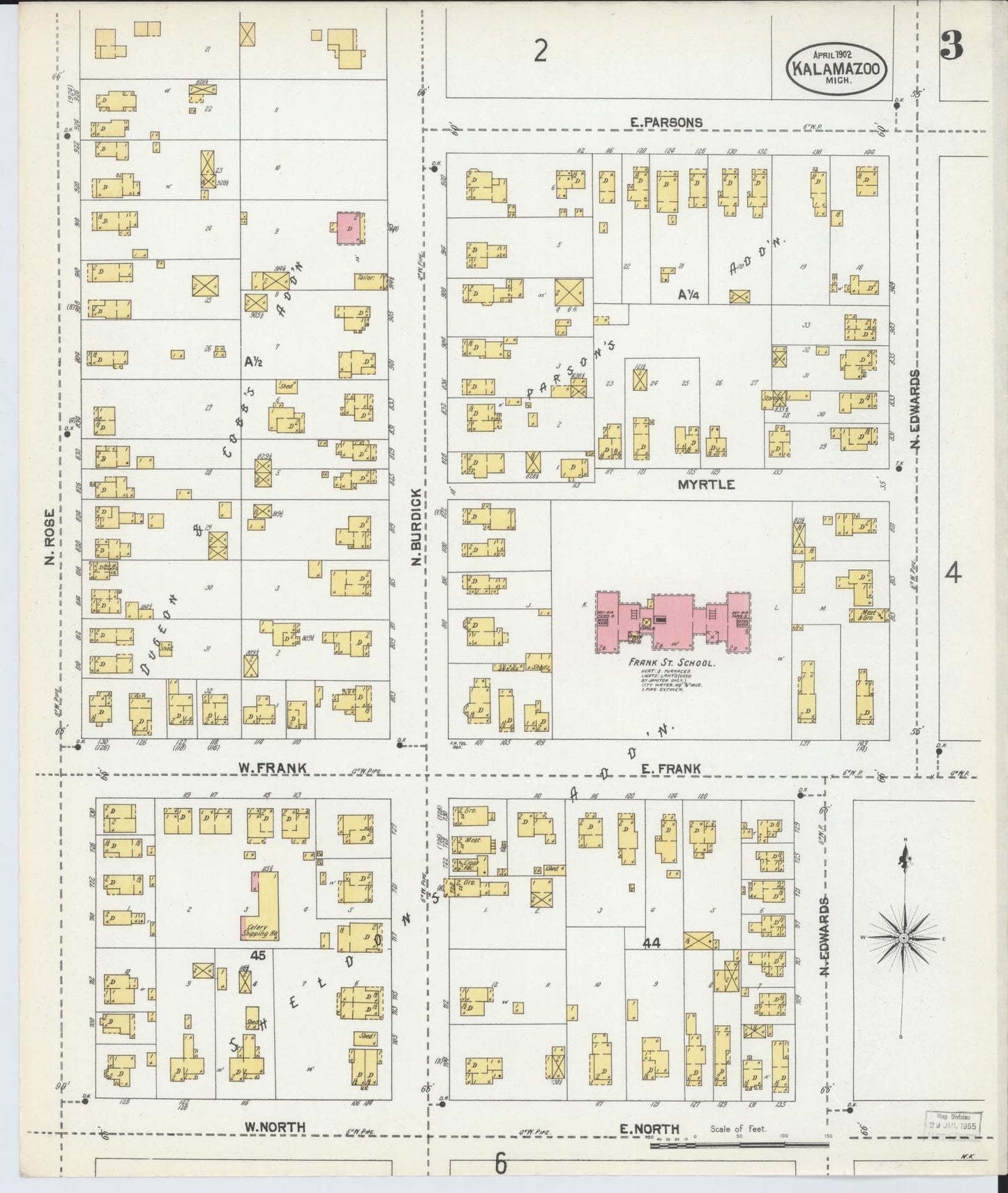 Sanborn Fire Insurance Map from Kalamazoo, Kalamazoo County, Michigan (1902), Sheet #0003 - Complete Map Set gallery image, historic Sanborn map, vintage wall art, Michigan Michigan