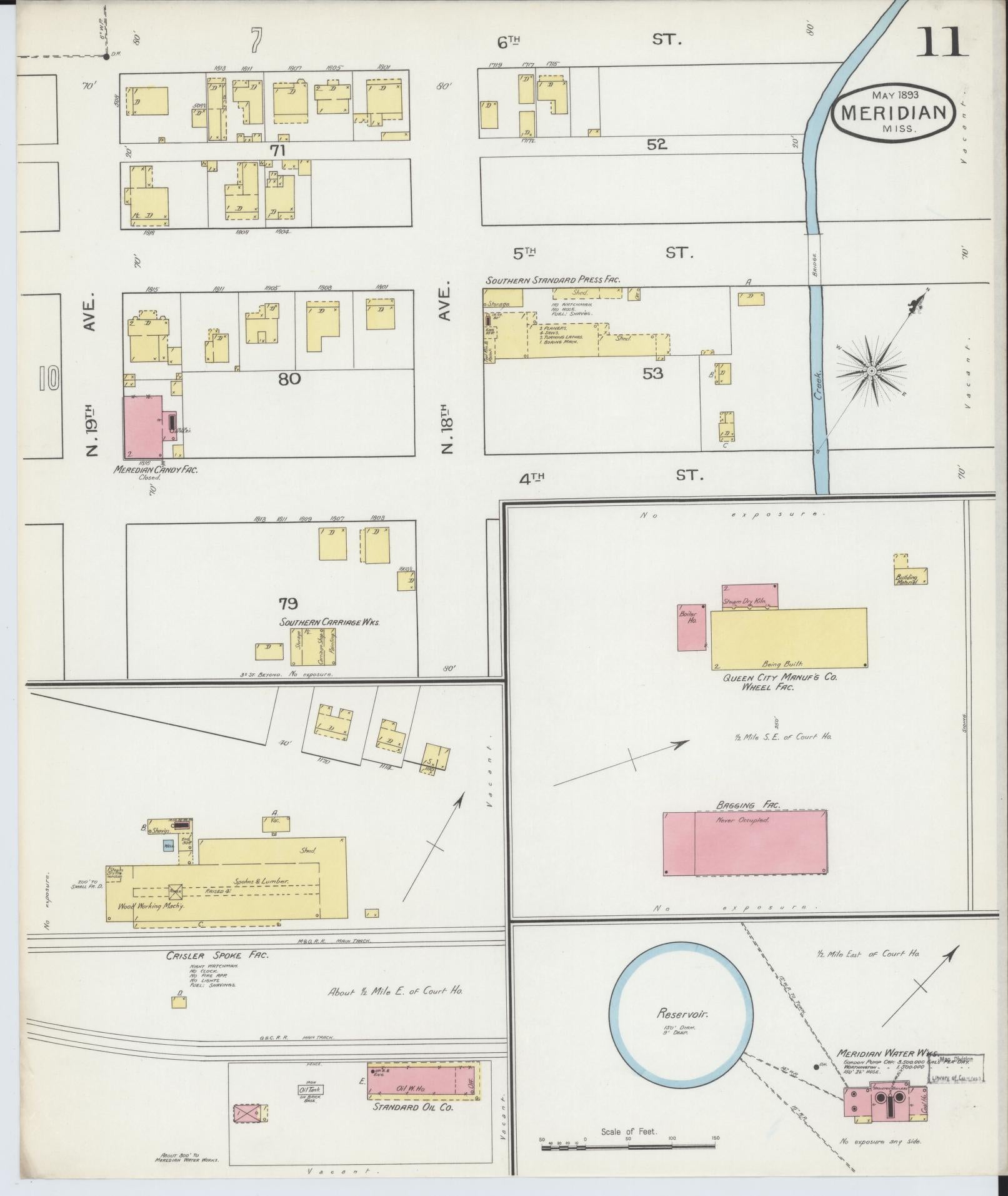 Sanborn Fire Insurance Map from Meridian, Lauderdale County, Mississippi (1893), Sheet #0011 - Complete Map Set gallery image, historic Sanborn map, vintage wall art, Mississippi Mississippi