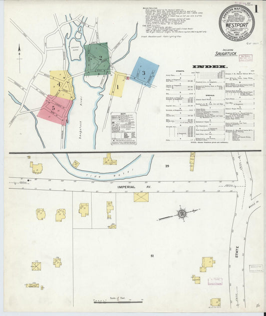 Sanborn Fire Insurance Map from Westport, Fairfield County, Connecticut (1910), Sheet #0001 - Historic Sanborn Fire Insurance Map Print, vintage old map wall art, antique decor, genealogy gift, Connecticut Connecticut map