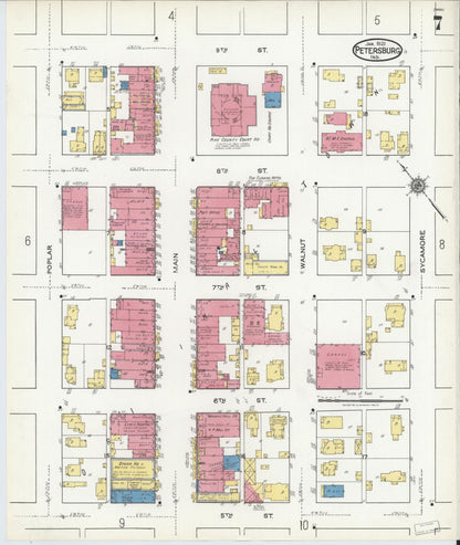 Sanborn Fire Insurance Map from Petersburg, Pike County, Indiana (1921), Sheet #0007 - Complete Map Set gallery image, historic Sanborn map, vintage wall art, Indiana Indiana