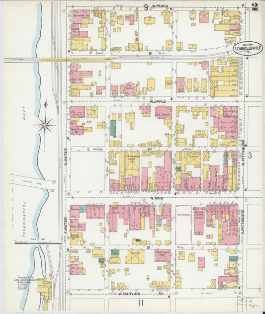 Sanborn Fire Insurance Map from Connellsville, Fayette County, Pennsylvania (1901), Sheet #0002 - Historic Sanborn Fire Insurance Map Print, vintage old map wall art, antique decor, genealogy gift, Pennsylvania Pennsylvania map