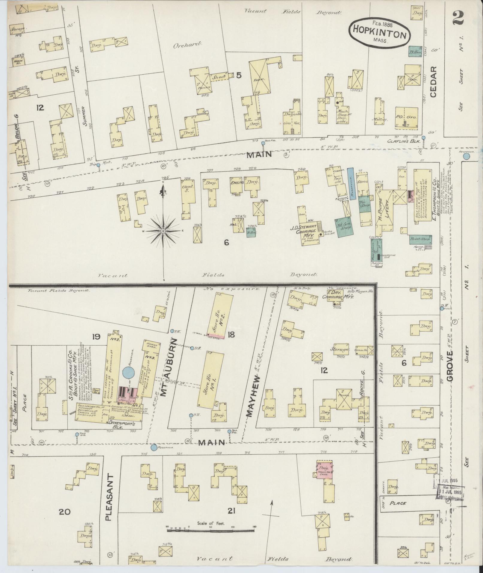 Sanborn Fire Insurance Map from Hopkinton, Middlesex County, Massachusetts (1888), Sheet #0002 - Complete Map Set gallery image, historic Sanborn map, vintage wall art, Massachusetts Massachusetts