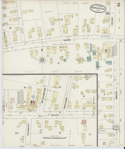 Sanborn Fire Insurance Map from Hopkinton, Middlesex County, Massachusetts (1888), Sheet #0002 - Complete Map Set gallery image, historic Sanborn map, vintage wall art, Massachusetts Massachusetts