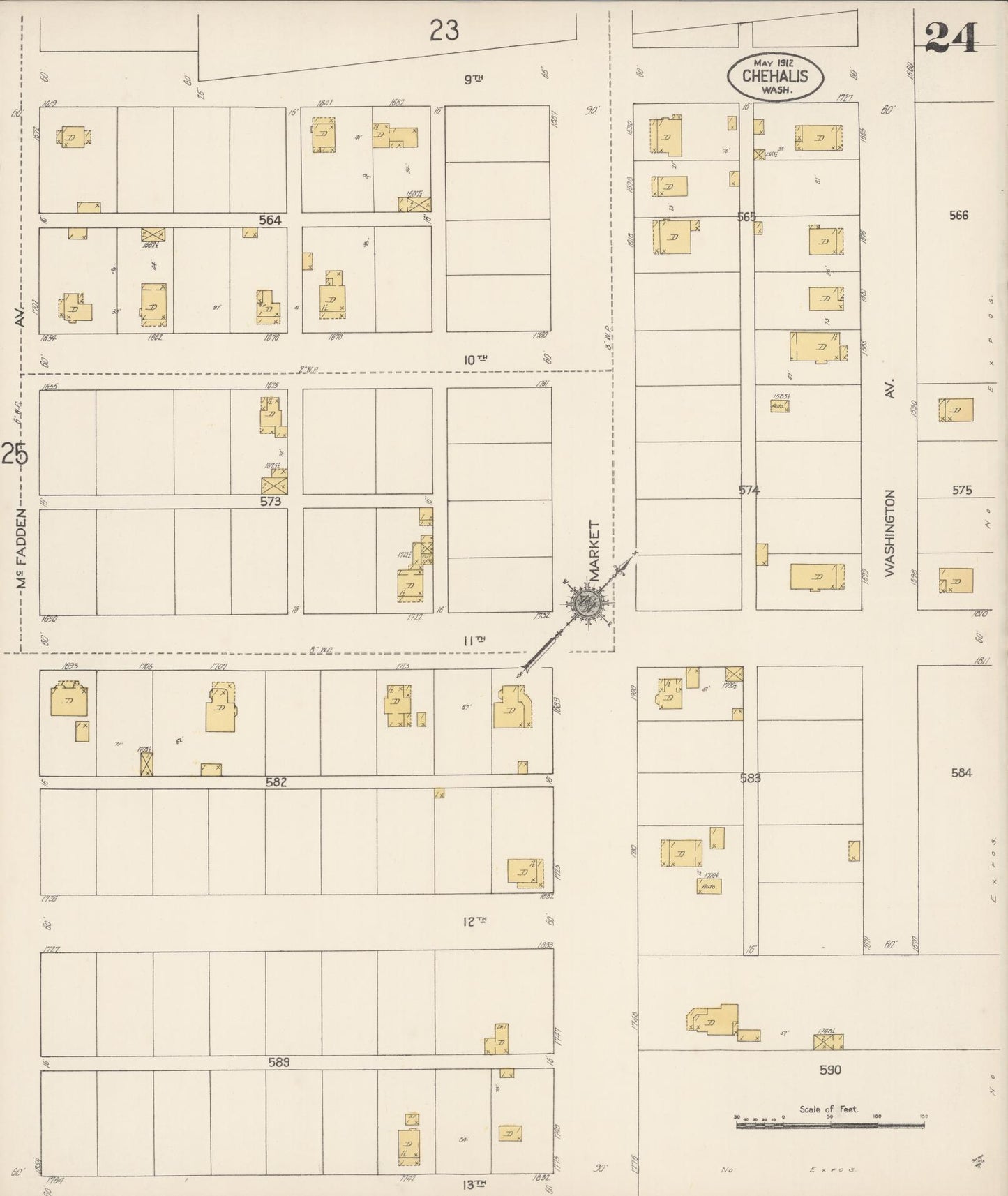 Sanborn Fire Insurance Map from Chehalis, Lewis County, Washington (1912), Sheet #0024 - Complete Map Set gallery image, historic Sanborn map, vintage wall art, Washington Washington