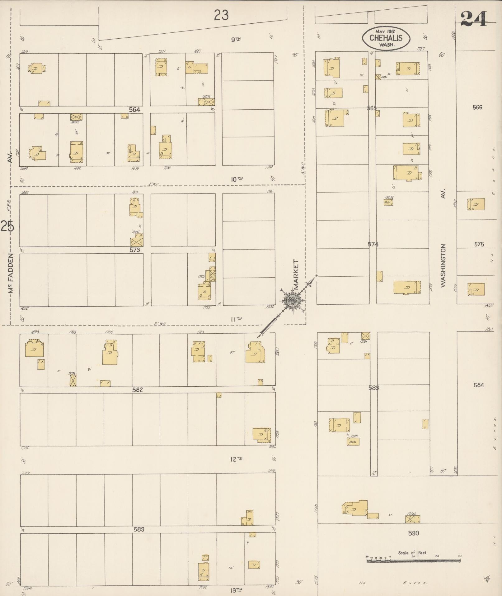 Sanborn Fire Insurance Map from Chehalis, Lewis County, Washington (1912), Sheet #0024 - Complete Map Set gallery image, historic Sanborn map, vintage wall art, Washington Washington