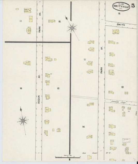 Sanborn Fire Insurance Map from Amityville, Suffolk County, New York (1890), Sheet #0005 - Historic Sanborn Fire Insurance Map Print, vintage old map wall art, antique decor, genealogy gift, New York New York map