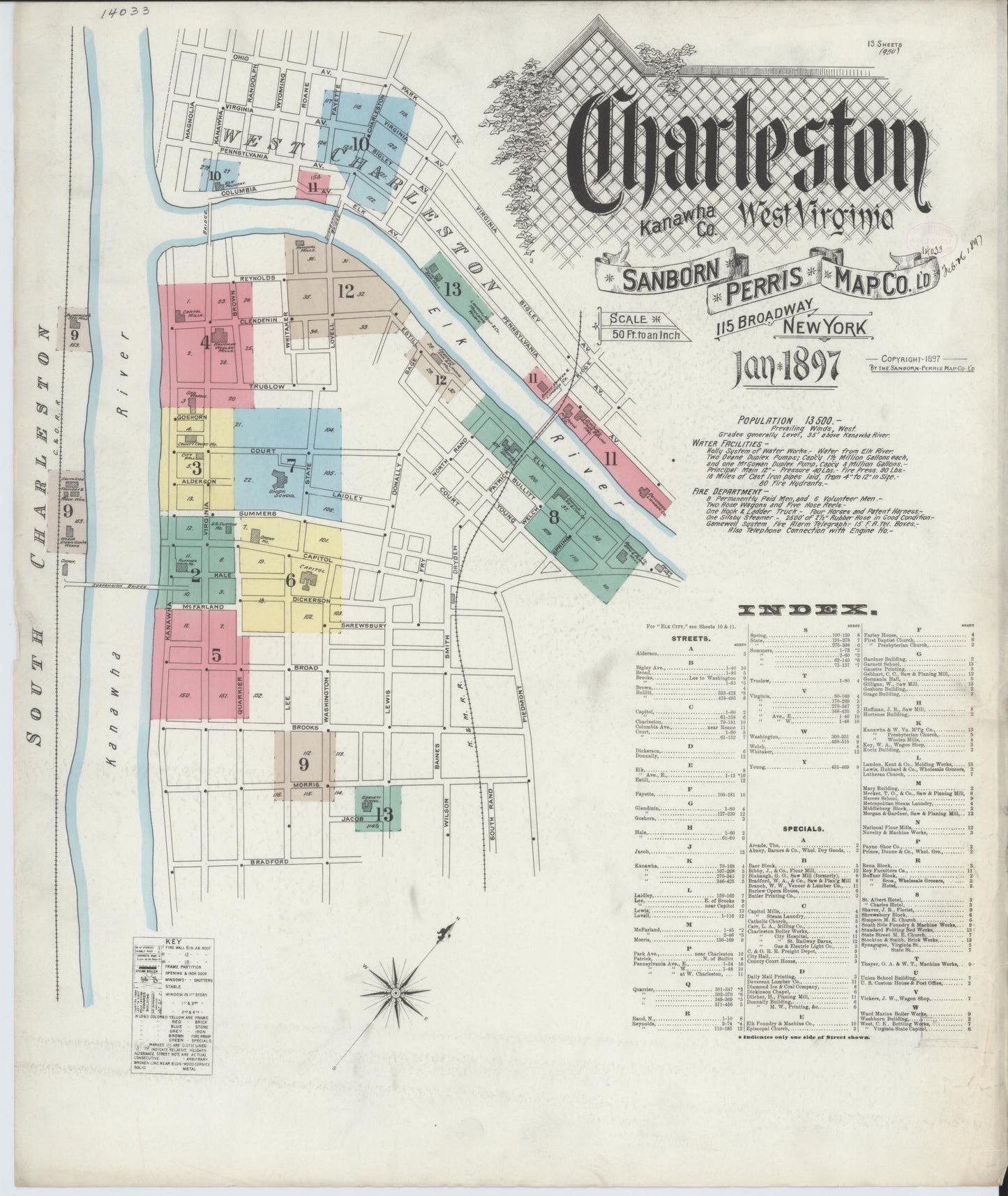 Sanborn Fire Insurance Map from Charleston, Kanawha County, West Virginia. (1897) – Historic Sanborn Fire Insurance Map Print