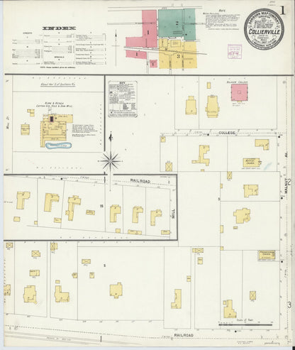 Sanborn Fire Insurance Map from Collierville, Shelby County, Tennessee (1907), Sheet #0001 - Complete Map Set gallery image, historic Sanborn map, vintage wall art, Tennessee Tennessee