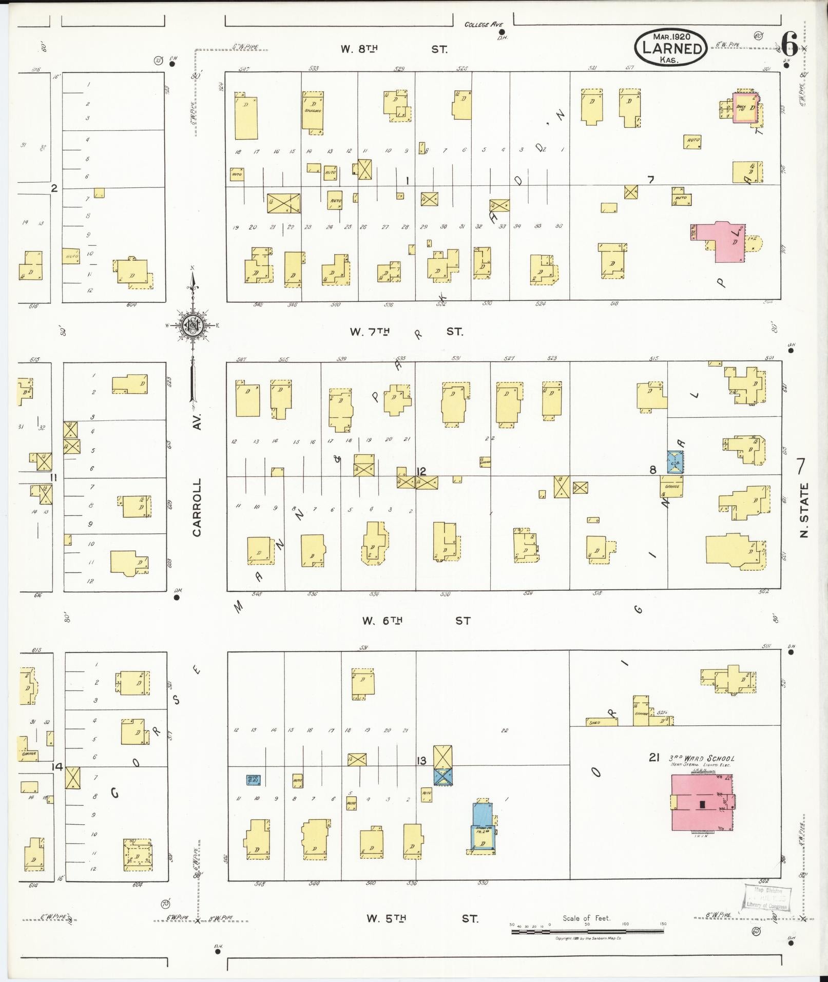 Sanborn Fire Insurance Map from Larned, Pawnee County, Kansas (1920), Sheet #0006 - Historic Sanborn Fire Insurance Map Print, vintage old map wall art, antique decor, genealogy gift, Kansas Kansas map