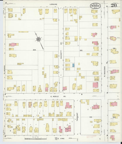 Sanborn Fire Insurance Map from Monroe, Monroe County, Michigan (1916), Sheet #0020 - Complete Map Set gallery image, historic Sanborn map, vintage wall art, Michigan Michigan