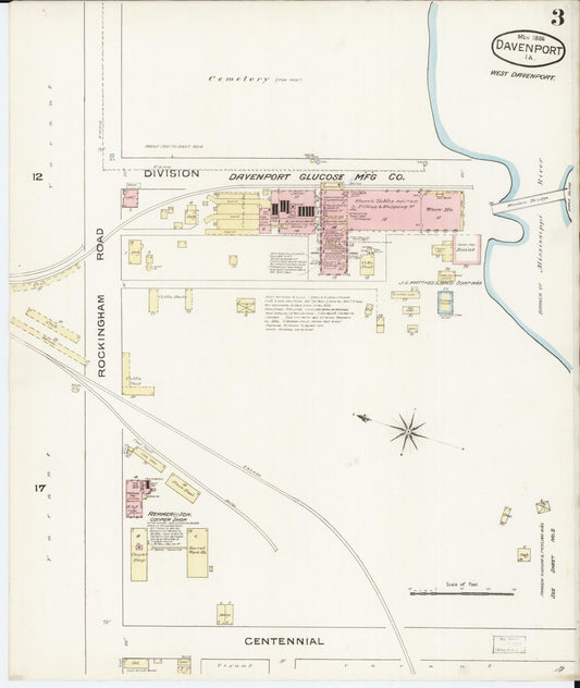 Sanborn Fire Insurance Map from Davenport, Scott County, Iowa (1886), Sheet #0003 - Historic Sanborn Fire Insurance Map Print, vintage old map wall art