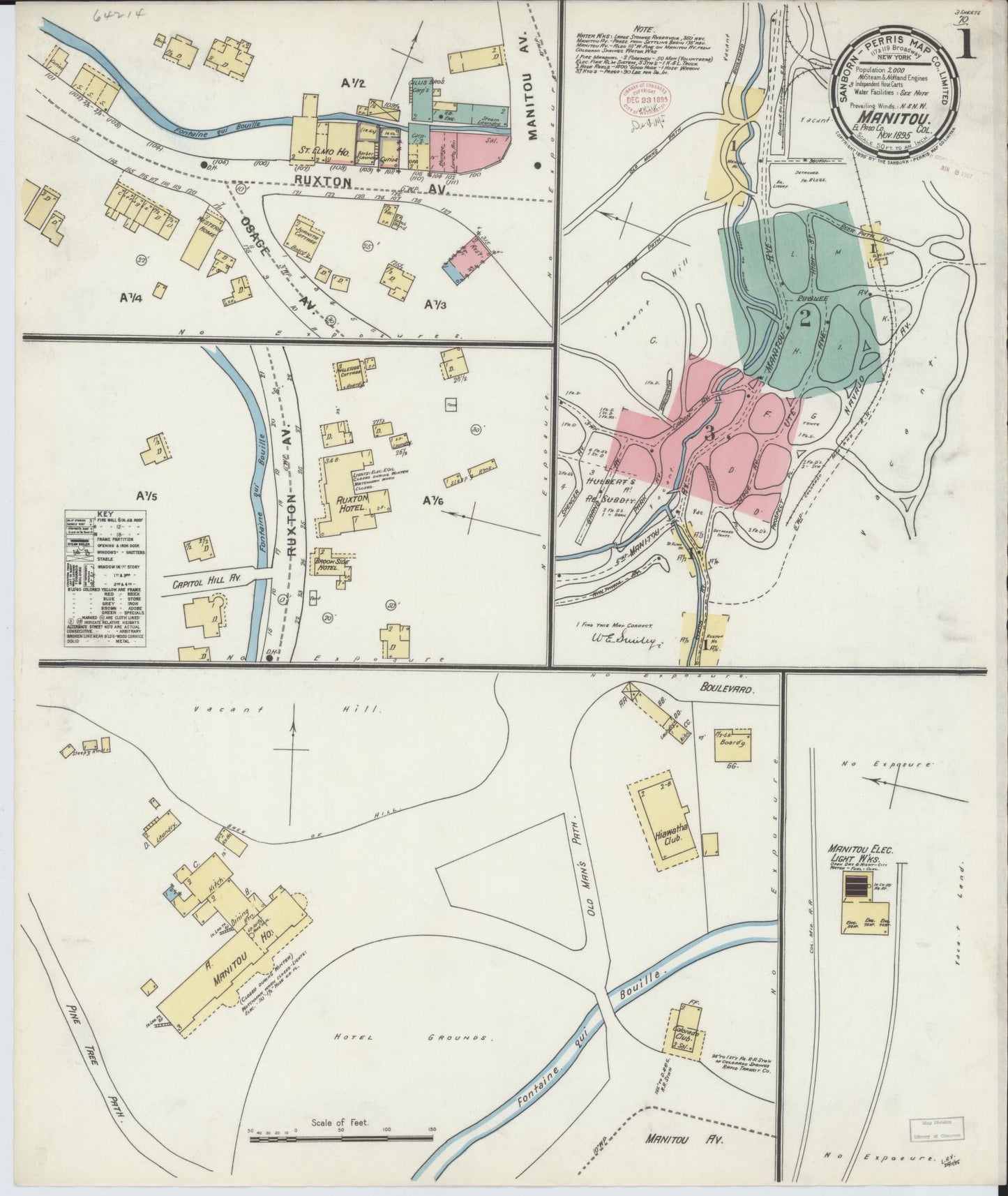 Sanborn Fire Insurance Map from Manitou, El Paso County, Colorado (1895), Sheet #0001 - Complete Map Set gallery image, historic Sanborn map, vintage wall art, Colorado Colorado