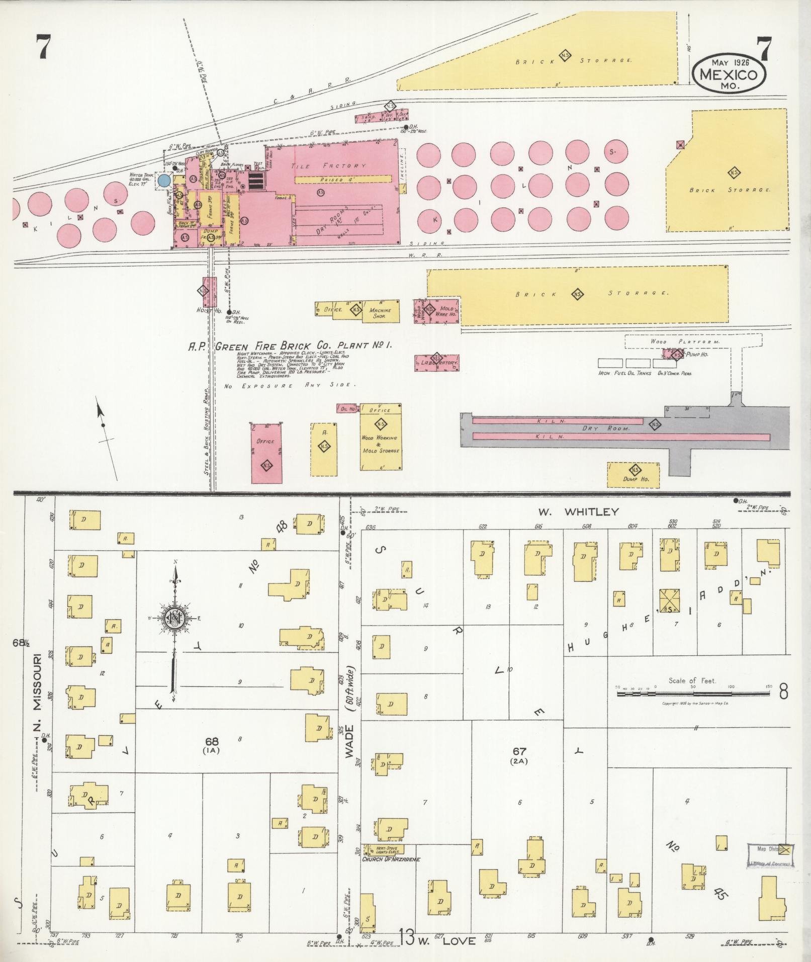 Sanborn Fire Insurance Map from Mexico, Audrain County, Missouri (1926), Sheet #0007 - Complete Map Set gallery image, historic Sanborn map, vintage wall art, Missouri Missouri