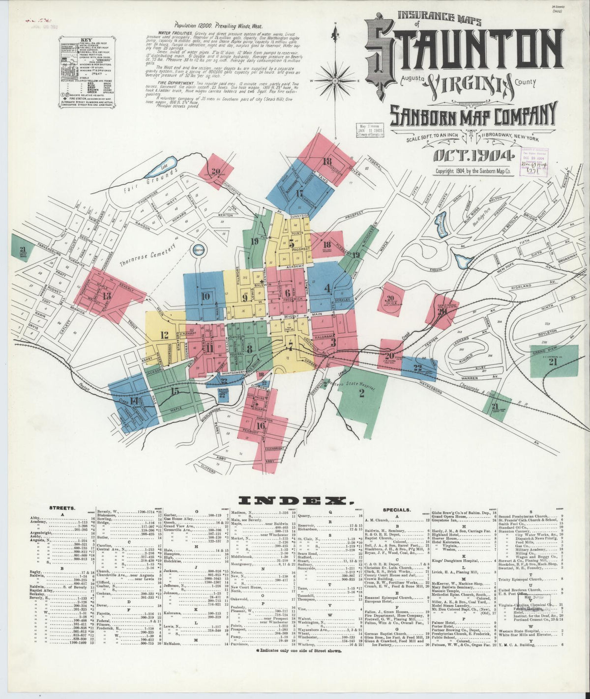 Sanborn Fire Insurance Map from Staunton, Independent Cities, Virginia (1904), Sheet #0001 - Complete Map Set gallery image, historic Sanborn map, vintage wall art, Virginia Virginia