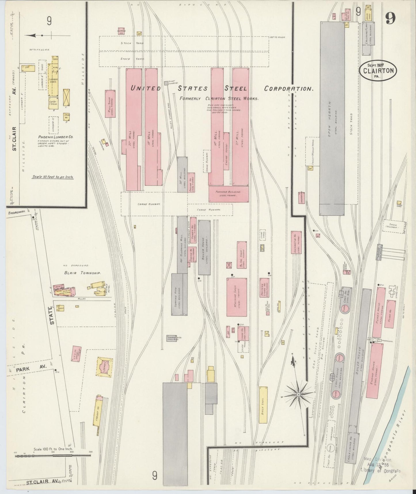 Sanborn Fire Insurance Map from Clairton, Allegheny County, Pennsylvania (1907), Sheet #0009 - Historic Sanborn Fire Insurance Map Print, vintage old map wall art, antique decor, genealogy gift, Pennsylvania Pennsylvania map