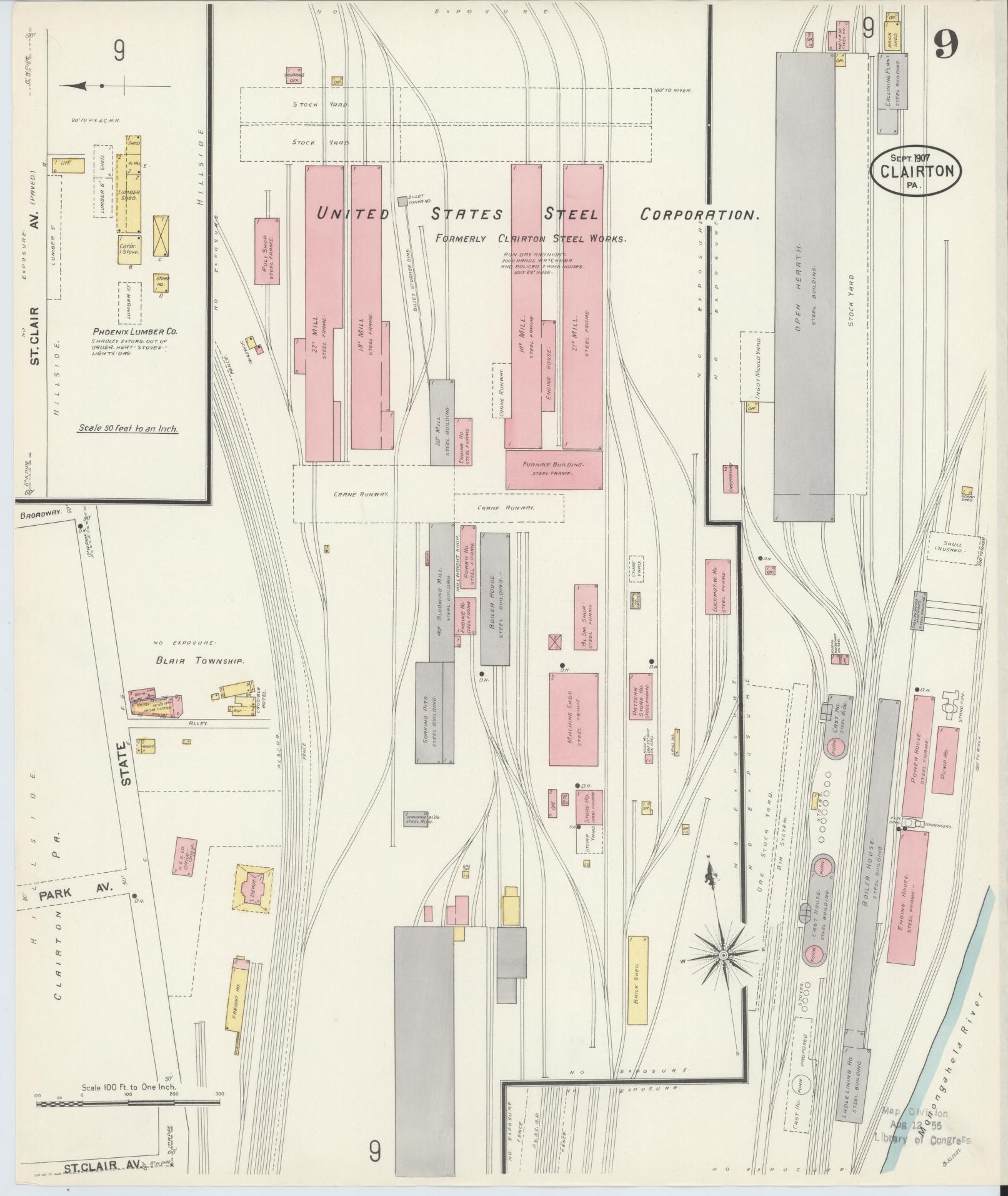 Sanborn Fire Insurance Map from Clairton, Allegheny County, Pennsylvania (1907), Sheet #0009 - Historic Sanborn Fire Insurance Map Print, vintage old map wall art, antique decor, genealogy gift, Pennsylvania Pennsylvania map