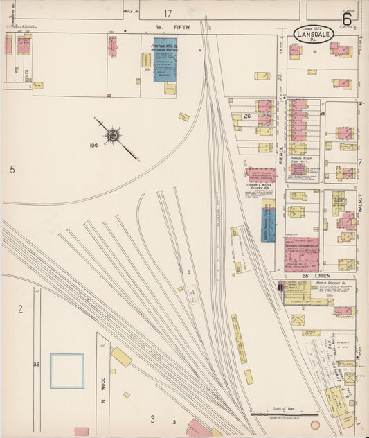Sanborn Fire Insurance Map from Lansdale, Montgomery County, Pennsylvania (1922), Sheet #0006 - Historic Sanborn Fire Insurance Map Print, vintage old map wall art, antique decor, genealogy gift, Pennsylvania Pennsylvania map