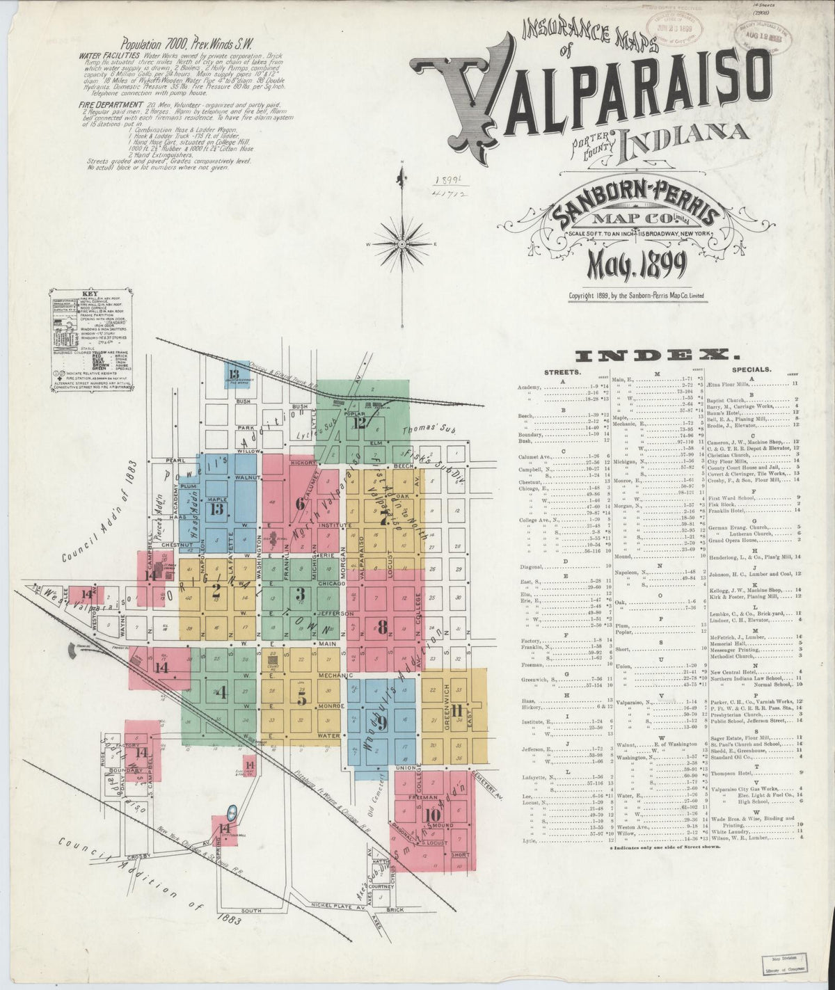 Sanborn Fire Insurance Map from Valparaiso, Porter County, Indiana (1899), Sheet #0001 - Historic Sanborn Fire Insurance Map Print, vintage old map wall art, antique decor, genealogy gift, Indiana Indiana map