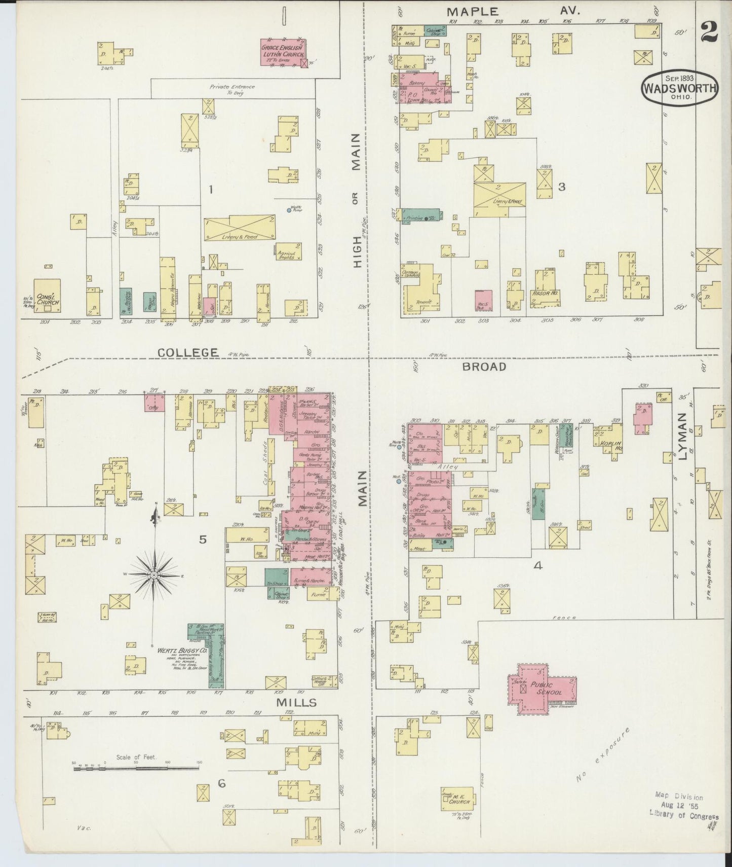 Sanborn Fire Insurance Map from Wadsworth, Medina County, Ohio (1893), Sheet #0002 - Historic Sanborn Fire Insurance Map Print, vintage old map wall art, antique decor, genealogy gift, Ohio Ohio map