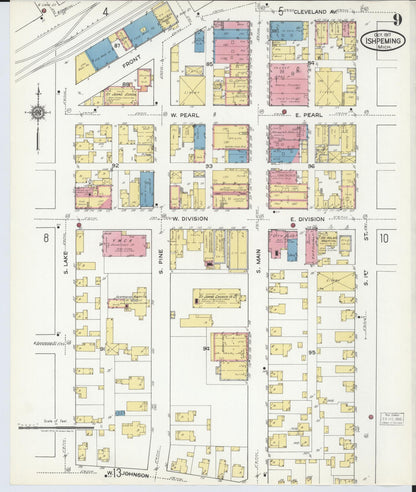 Sanborn Fire Insurance Map from Ishpeming, Marquette County, Michigan (1917), Sheet #0009 - Complete Map Set gallery image, historic Sanborn map, vintage wall art, Michigan Michigan