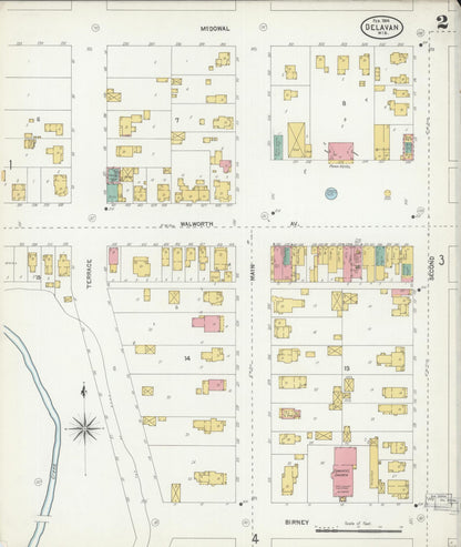 Sanborn Fire Insurance Map from Delavan, Walworth County, Wisconsin (1904), Sheet #0002 - Complete Map Set gallery image, historic Sanborn map, vintage wall art, Wisconsin Wisconsin