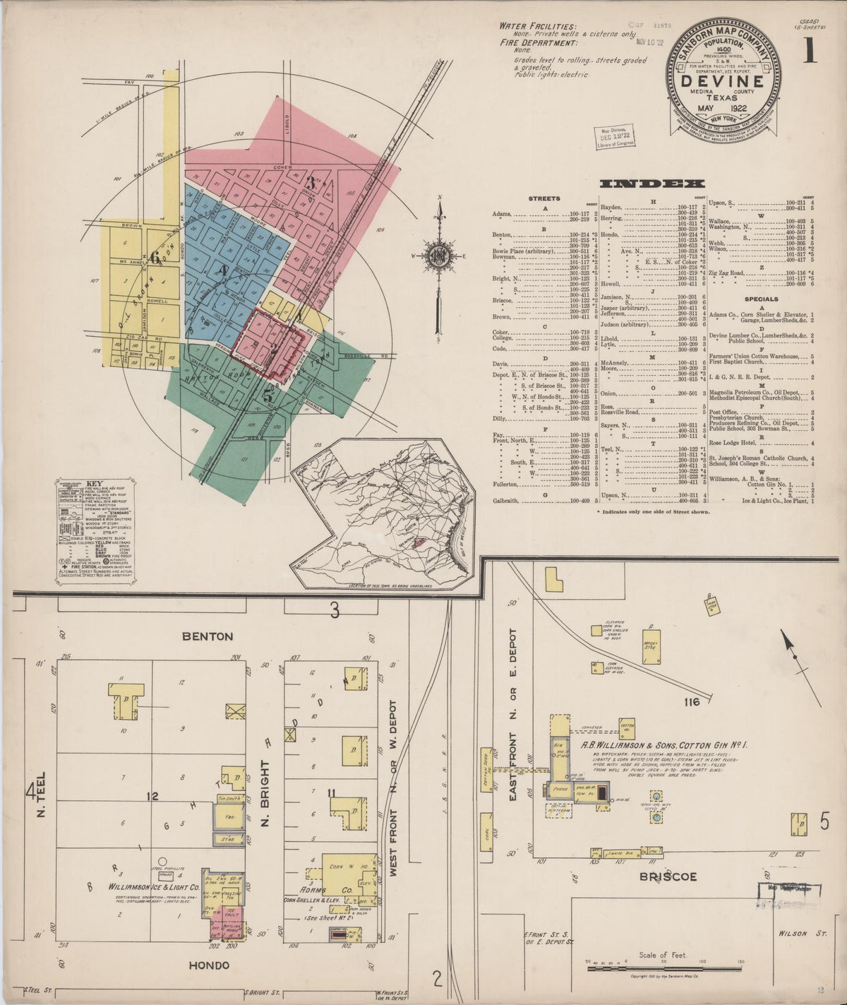 Sanborn Fire Insurance Map from Devine, Medina County, Texas (1922), Sheet #0001 - Historic Sanborn Fire Insurance Map Print, vintage old map wall art, antique decor, genealogy gift, Texas Texas map