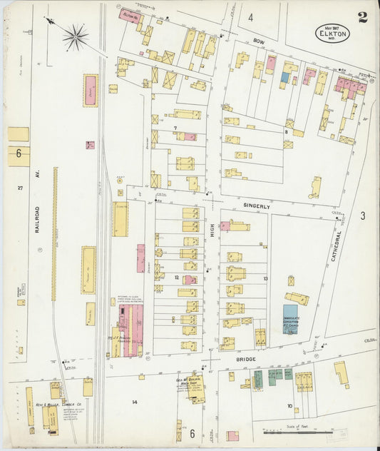 Sanborn Fire Insurance Map from Elkton, Cecil County, Maryland (1907), Sheet #0002 - Historic Sanborn Fire Insurance Map Print, vintage old map wall art, antique decor, genealogy gift, Maryland Maryland map