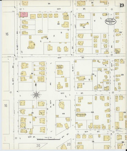 Sanborn Fire Insurance Map from Meridian, Lauderdale County, Mississippi (1906), Sheet #0019 - Complete Map Set gallery image, historic Sanborn map, vintage wall art, Mississippi Mississippi