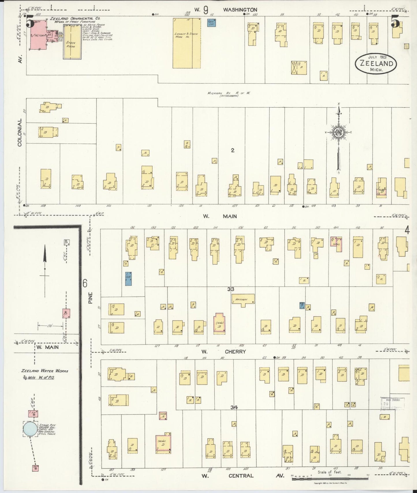 Sanborn Fire Insurance Map from Zeeland, Ottawa County, Michigan (1923), Sheet #0005 - Historic Sanborn Fire Insurance Map Print, vintage old map wall art, antique decor, genealogy gift, Michigan Michigan map
