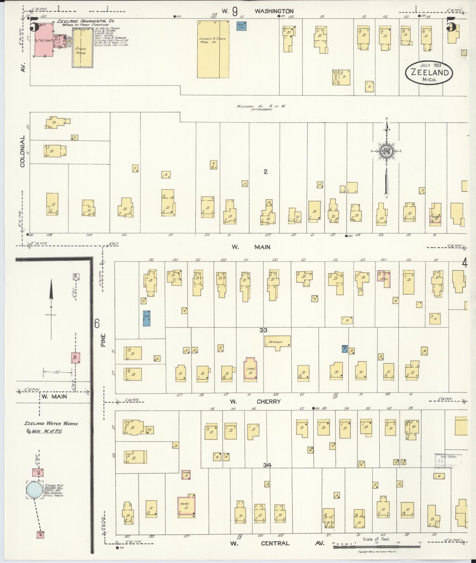 Sanborn Fire Insurance Map from Zeeland, Ottawa County, Michigan (1923), Sheet #0005 - Historic Sanborn Fire Insurance Map Print, vintage old map wall art, antique decor, genealogy gift, Michigan Michigan map