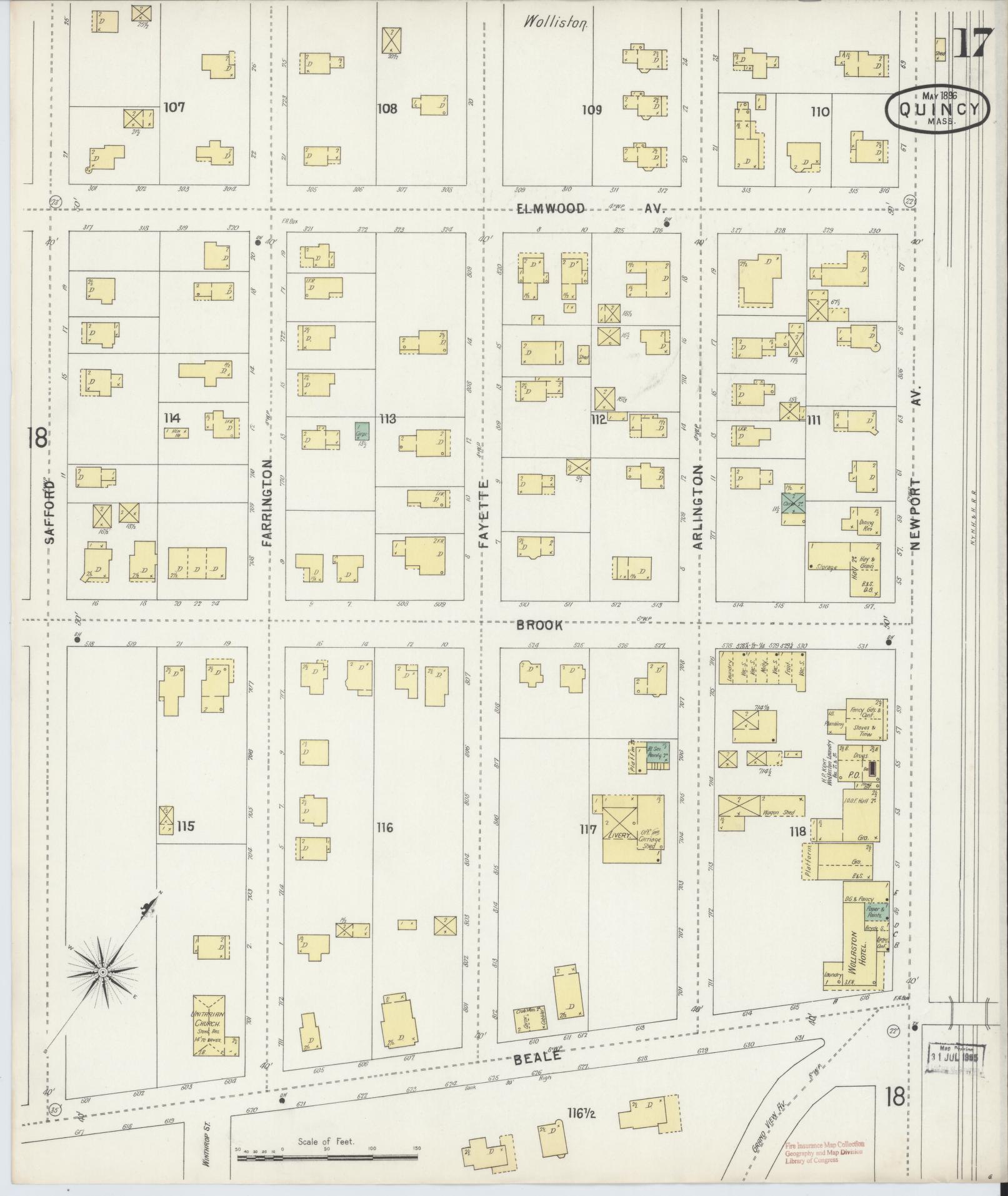 Sanborn Fire Insurance Map from Quincy, Norfolk County, Massachusetts (1896), Sheet #0017 - Complete Map Set gallery image, historic Sanborn map, vintage wall art, Massachusetts Massachusetts