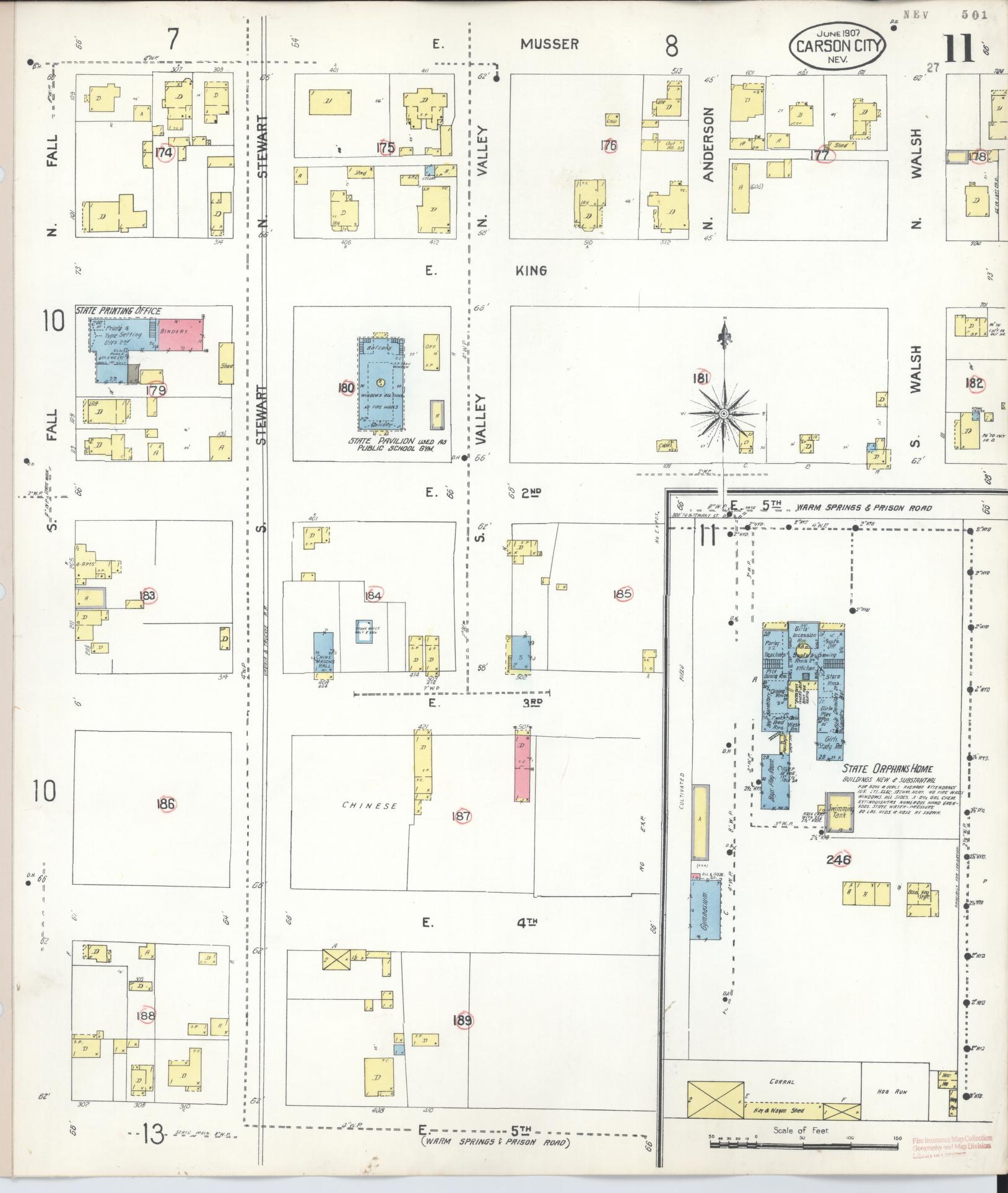 Sanborn Fire Insurance Map from Carson City, Carson City County, Nevada (1941), Sheet #0011 - Historic Sanborn Fire Insurance Map Print, vintage old map wall art, antique decor, genealogy gift, Nevada Nevada map