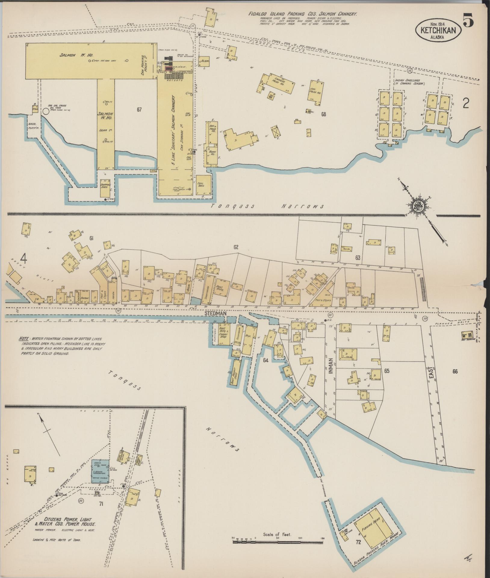 Sanborn Fire Insurance Map from Ketchikan, Ketchikan Census Division, Alaska (1914), Sheet #0005 - Complete Map Set gallery image, historic Sanborn map, vintage wall art, Alaska Alaska