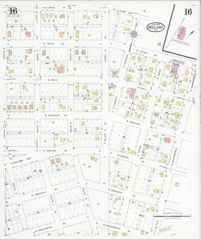 Sanborn Fire Insurance Map from Midland, Midland County, Texas (1929), Sheet #0016 - Historic Sanborn Fire Insurance Map Print, vintage old map wall art, antique decor, genealogy gift, Texas Texas map