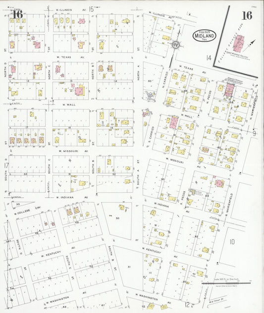 Sanborn Fire Insurance Map from Midland, Midland County, Texas (1929), Sheet #0016 - Historic Sanborn Fire Insurance Map Print, vintage old map wall art, antique decor, genealogy gift, Texas Texas map