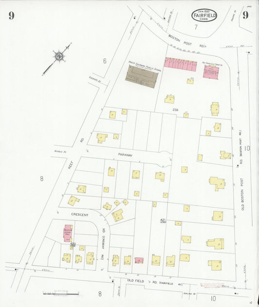 Sanborn Fire Insurance Map from Fairfield, Fairfield County, Connecticut (1930), Sheet #0009 - Historic Sanborn Fire Insurance Map Print, vintage old map wall art, antique decor, genealogy gift, Connecticut Connecticut map