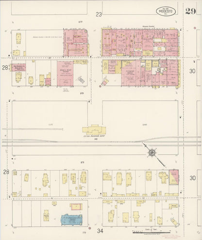 Sanborn Fire Insurance Map from Modesto, Stanislaus County, California (1919), Sheet #0029 - Historic Sanborn Fire Insurance Map Print, vintage old map wall art, antique decor, genealogy gift, California California map