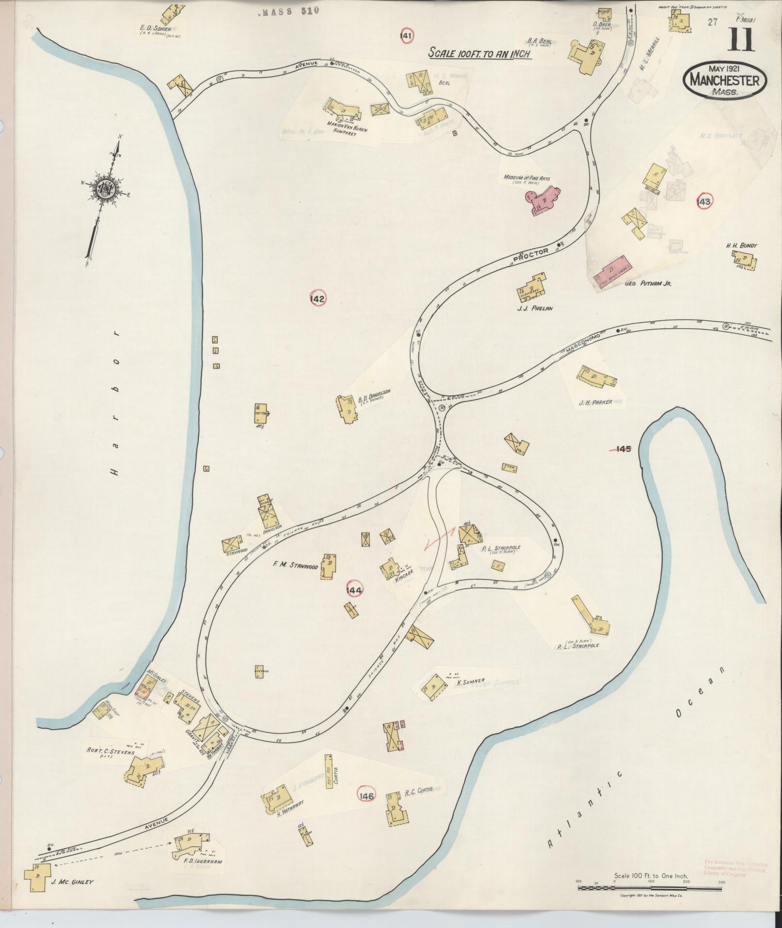 Sanborn Fire Insurance Map from Manchester, Essex County, Massachusetts (1941), Sheet #0011 - Historic Sanborn Fire Insurance Map Print, vintage old map wall art, antique decor, genealogy gift, Massachusetts Massachusetts map