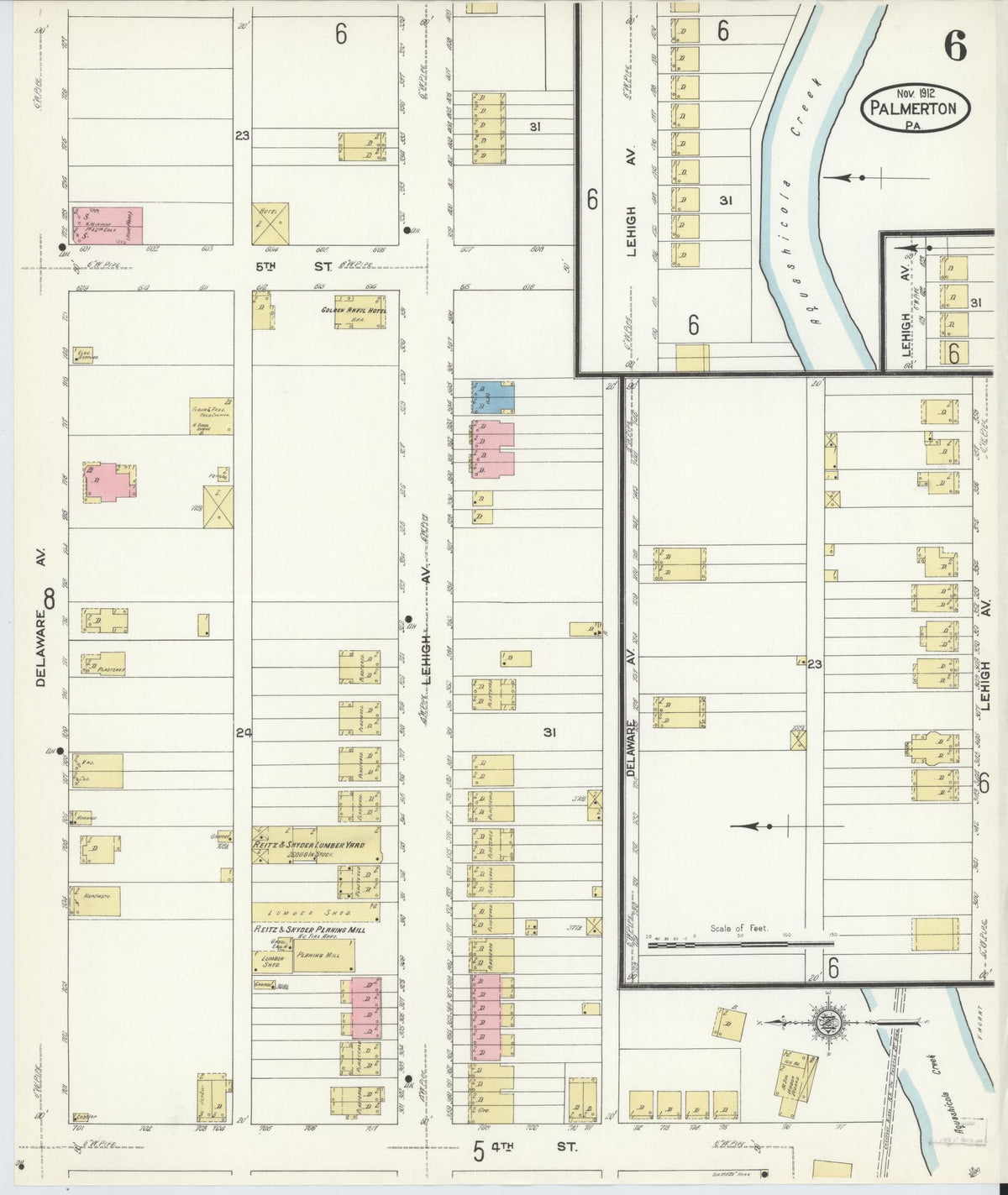 Sanborn Fire Insurance Map from Palmerton, Carbon County, Pennsylvania (1912), Sheet #0006 - Historic Sanborn Fire Insurance Map Print, vintage old map wall art, antique decor, genealogy gift, Pennsylvania Pennsylvania map