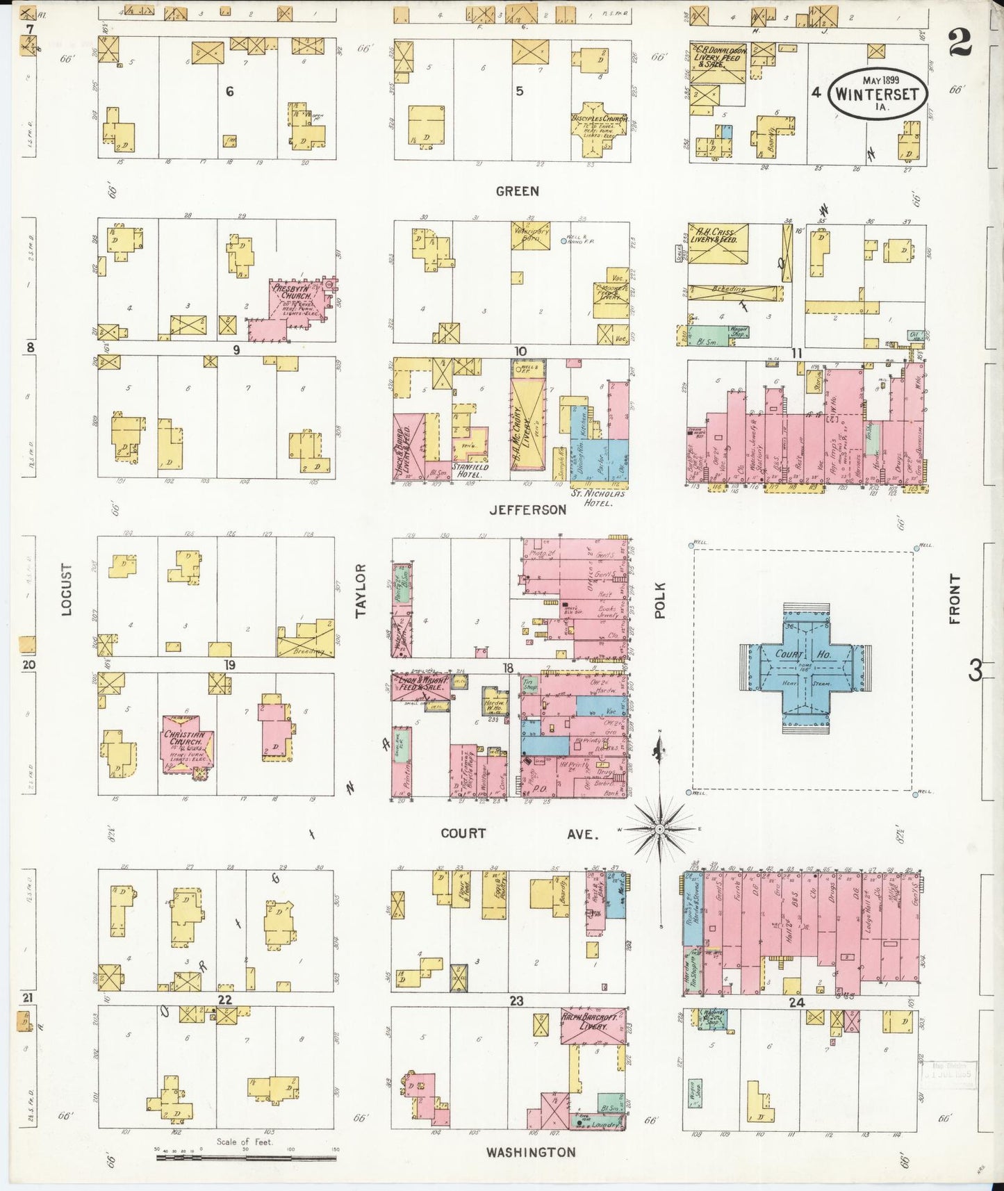 Sanborn Fire Insurance Map from Winterset, Madison County, Iowa (1899), Sheet #0002 - Historic Sanborn Fire Insurance Map Print, vintage old map wall art
